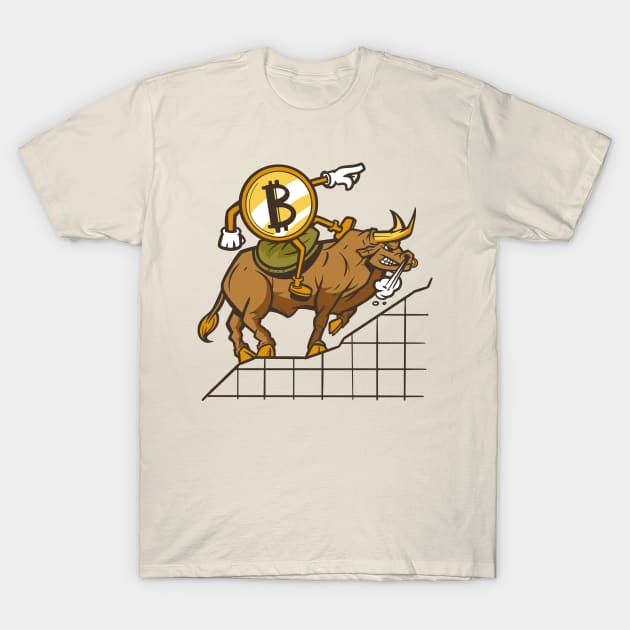 Bitcoin Riding The Trend Crypto Blockchain Trader Bull Art T-Shirt by mikels